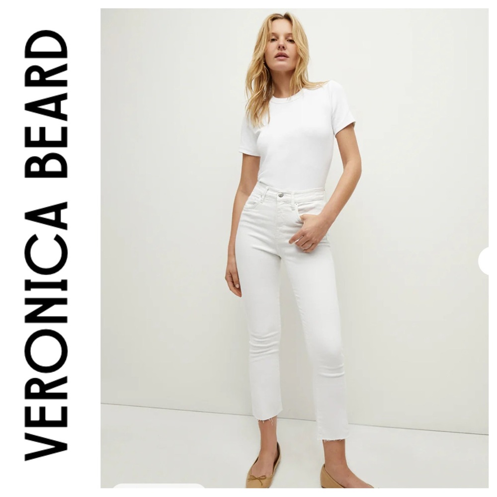 Veronica Beard Carly High Rise Stretch Kick Flare Raw Hem White Jeans size 30